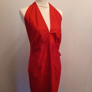Red Shantung Silk Halter Cocktail Dress Sz 10